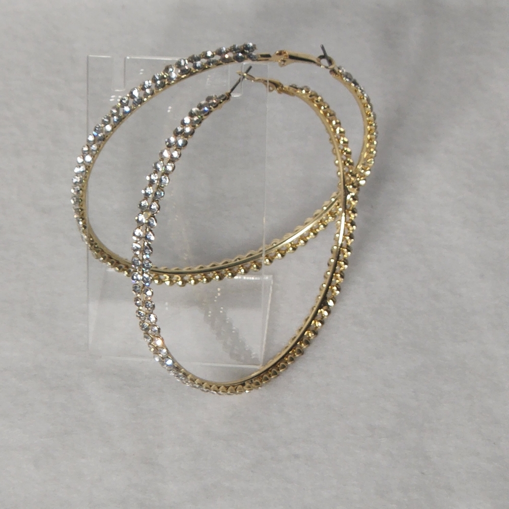 Jennifer & Company 80mm Crystal Hoop Earrings – Gold-Tone Statement Jewelry